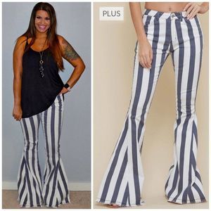 Plus Size Striped Bell Bottom Jeans- sku: 9184